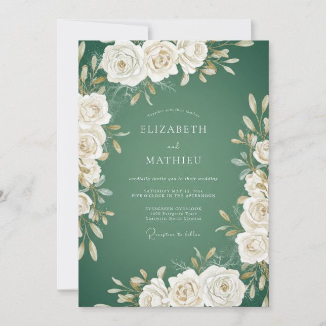 Convites Casamento de Eucalipto com Folhagem de Marfim Esme (Frente)