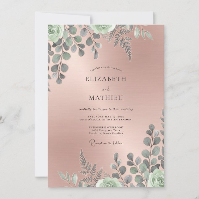 Convites Casamento de Eucalipto com Folhagem de Mauve Suave (Frente)