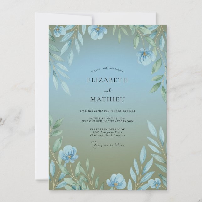 Convites Casamento de Eucalipto com Folhagem de Oliva Azur (Frente)