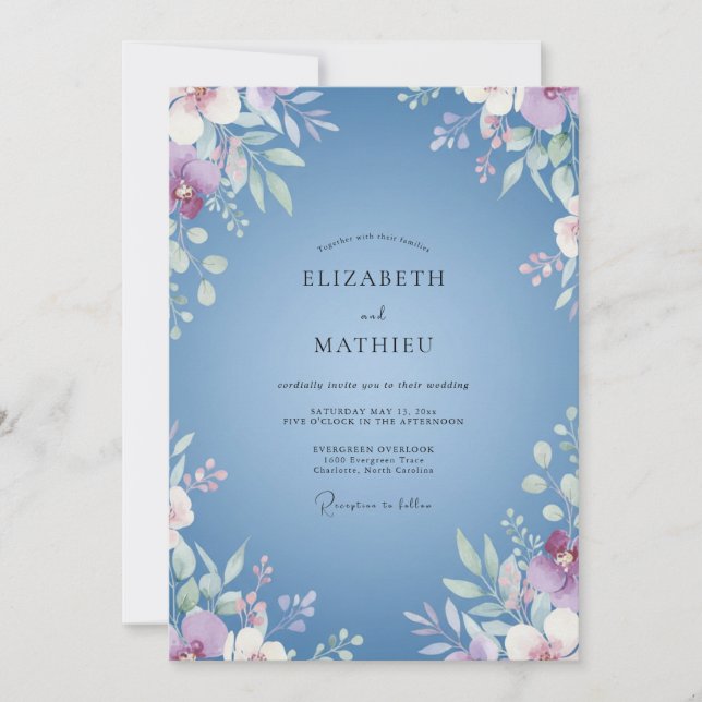 Convites Casamento de Eucalipto com Folhagem de Periwinkle  (Frente)