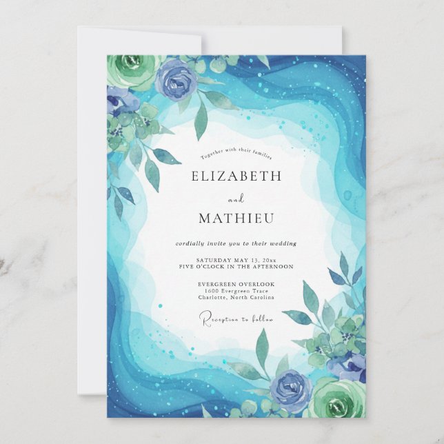 Convites Casamento de Eucalipto com Folhagem de Periwinkle  (Frente)
