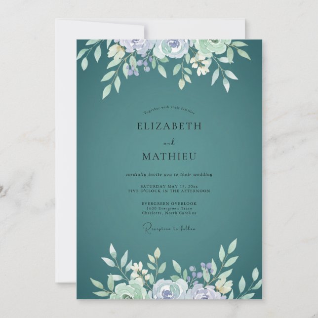 Convites Casamento de Eucalipto com Folhagem de Periwinkle  (Frente)