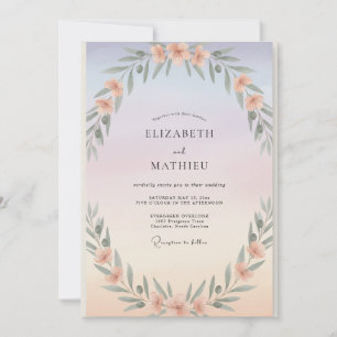 Convites Casamento de Eucalipto com Folhagem de Pêssego Azu