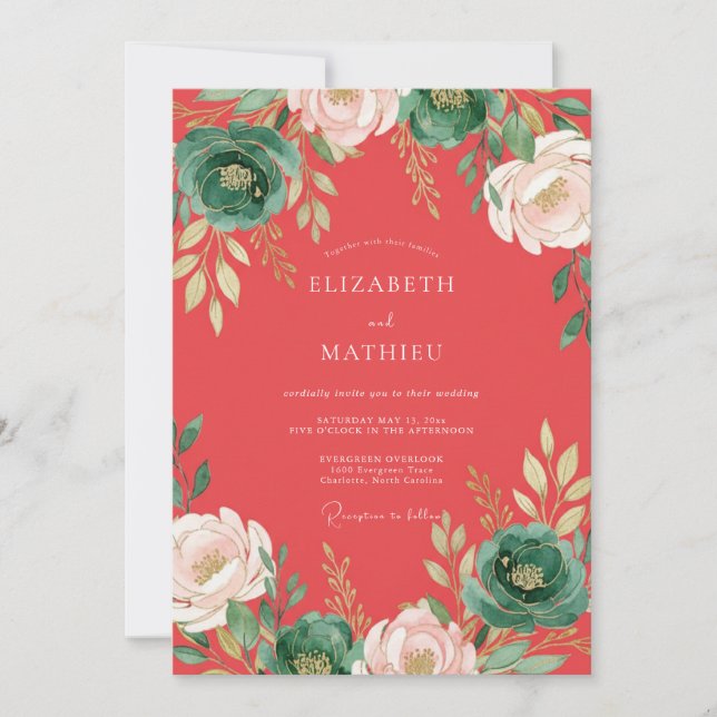 Convites Casamento de Eucalipto com Folhagem de Ranunculus  (Frente)