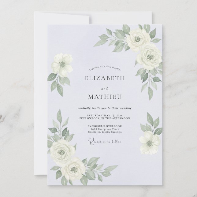 Convites Casamento de Eucalipto com Folhagem de Vinca Prata (Frente)