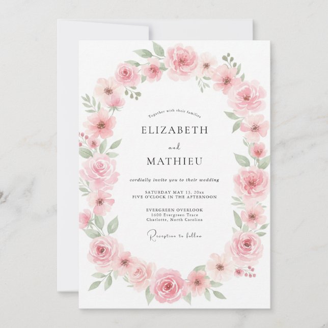 Convites Casamento de Eucalipto com Folhagem Desbotada Rosa (Frente)