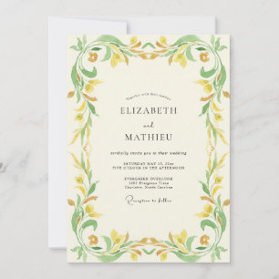 Convites Casamento de Eucalipto com Folhagem Dourada Chartr