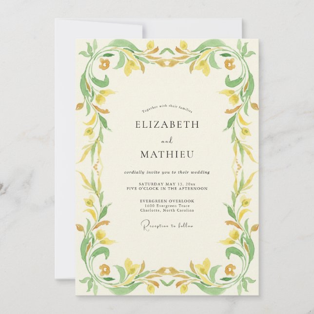 Convites Casamento de Eucalipto com Folhagem Dourada Chartr (Frente)