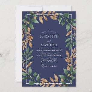 Convites Casamento de Eucalipto com Folhagem Dourada Safira