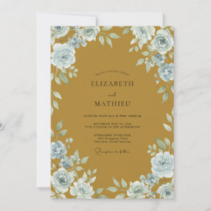 Convites Casamento de Eucalipto com Folhagem em Aço Azul e