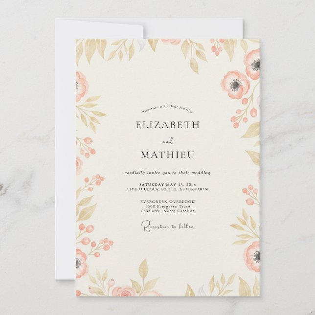 Convites Casamento de Eucalipto com Folhagem em Dourado Cha (Frente)