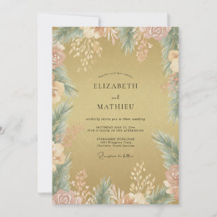 Convites Casamento de Eucalipto com Folhagem em Ouro Antigo