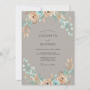 Convites Casamento de Eucalipto com Folhagem em Teal e Taup