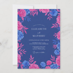 Convites Casamento de Eucalipto com Folhagem Índigo Magenta