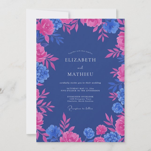 Convites Casamento de Eucalipto com Folhagem Índigo Magenta (Frente)