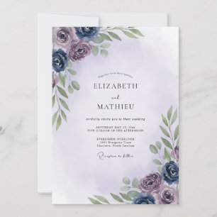 Convites Casamento de Eucalipto com Folhagem Índigo Malva