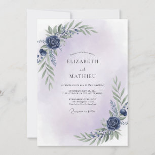 Convites Casamento de Eucalipto com Folhagem Indigo Mauve