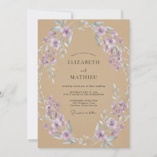 Convites Casamento de Eucalipto com Folhagem Lavanda Bege