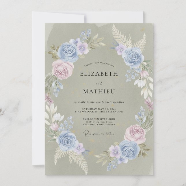 Convites Casamento de Eucalipto com Folhagem Lavanda Periwi (Frente)