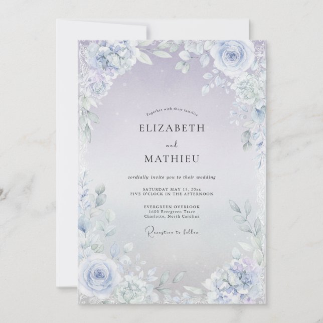 Convites Casamento de Eucalipto com Folhagem Lilás Gelo (Frente)
