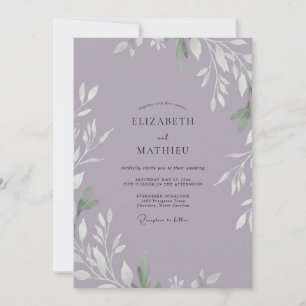 Convites Casamento de Eucalipto com Folhagem Lilás Mauve Su