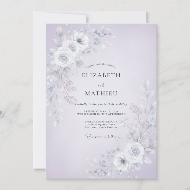Convites Casamento de Eucalipto com Folhagem Lilás Prateada (Frente)