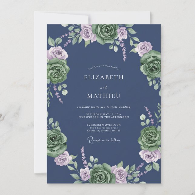 Convites Casamento de Eucalipto com Folhagem Lilás Slate (Frente)