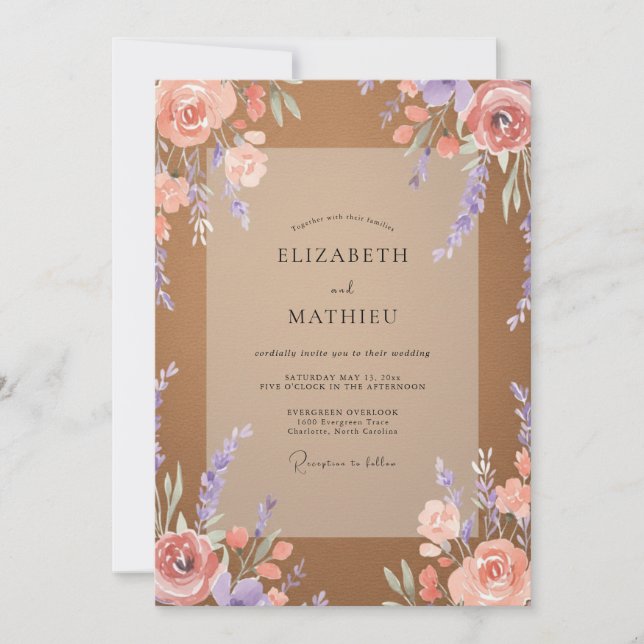 Convites Casamento de Eucalipto com Folhagem Lilás Terracot (Frente)