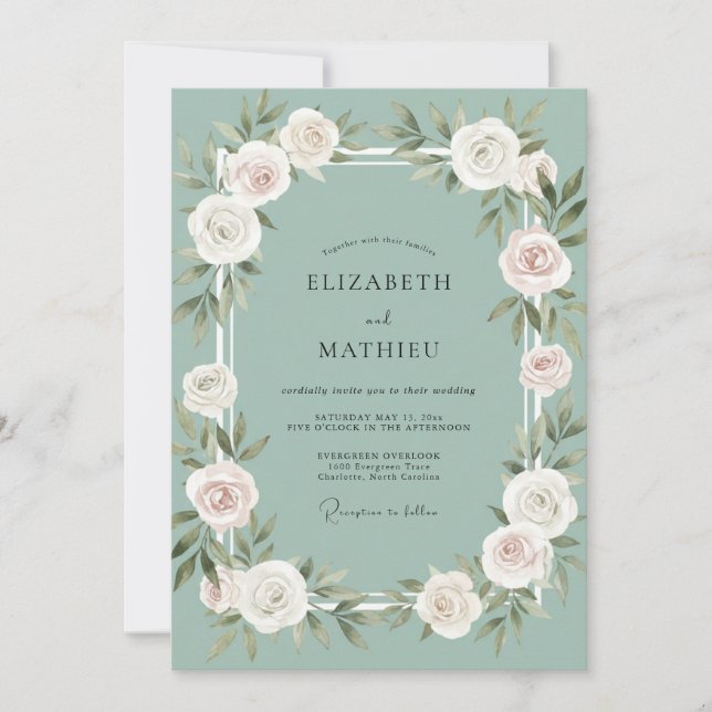 Convites Casamento de Eucalipto com Folhagem Marfim Espuma  (Frente)