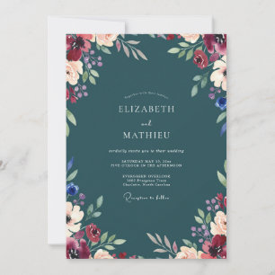 Convites Casamento de Eucalipto com Folhagem Marrom Teal