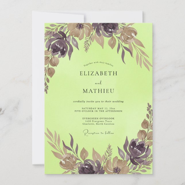 Convites Casamento de Eucalipto com Folhagem Mauve Pistácio (Frente)