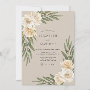 Convites Casamento de Eucalipto com Folhagem Oliva Bege