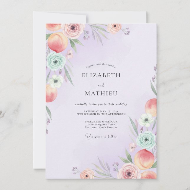 Convites Casamento de Eucalipto com Folhagem Pastel Roxo (Frente)