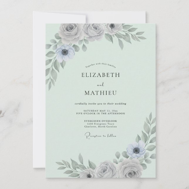 Convites Casamento de Eucalipto com Folhagem Prateada de Ho (Frente)