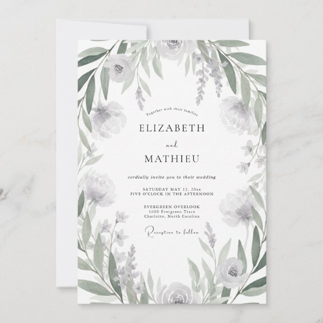 Convites Casamento de Eucalipto com Folhagem Prateada Suave (Frente)