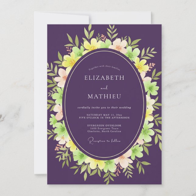 Convites Casamento de Eucalipto com Folhagem Rosa Ámbar (Frente)