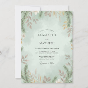 Convites Casamento de Eucalipto com Folhagem Rosa Malva e E