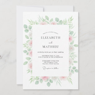 Convites Casamento de Eucalipto com Folhagem Rosa Pálido