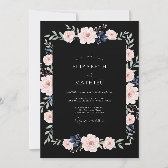 Convites Casamento de Eucalipto com Folhagem Rosa Pálido Pr (Frente)