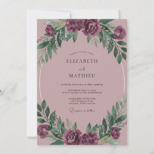 Convites Casamento de Eucalipto com Folhagem Rosa Poeira de