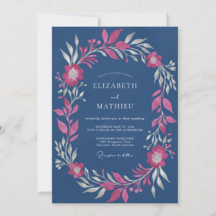 Convites Casamento de Eucalipto com Folhagem Slate Fuchsia