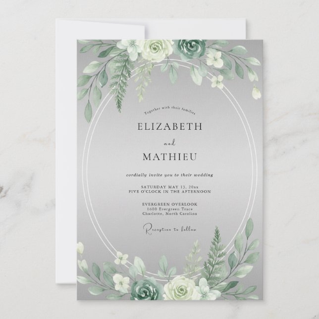 Convites Casamento de Eucalipto com Folhagem Suculenta de H (Frente)