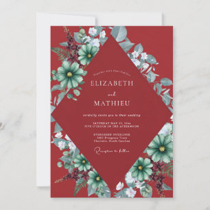 Convites Casamento de Eucalipto com Folhagem Teal Carmesim