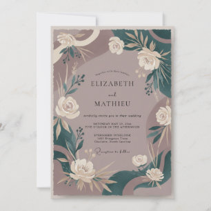 Convites Casamento de Eucalipto com Folhagem Teal Rosa