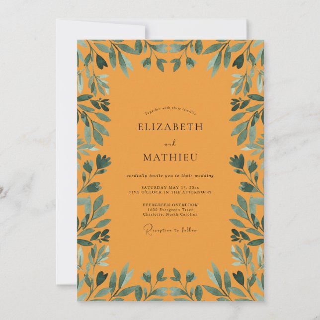 Convites Casamento de Eucalipto com Folhagem Verde-azulado  (Frente)