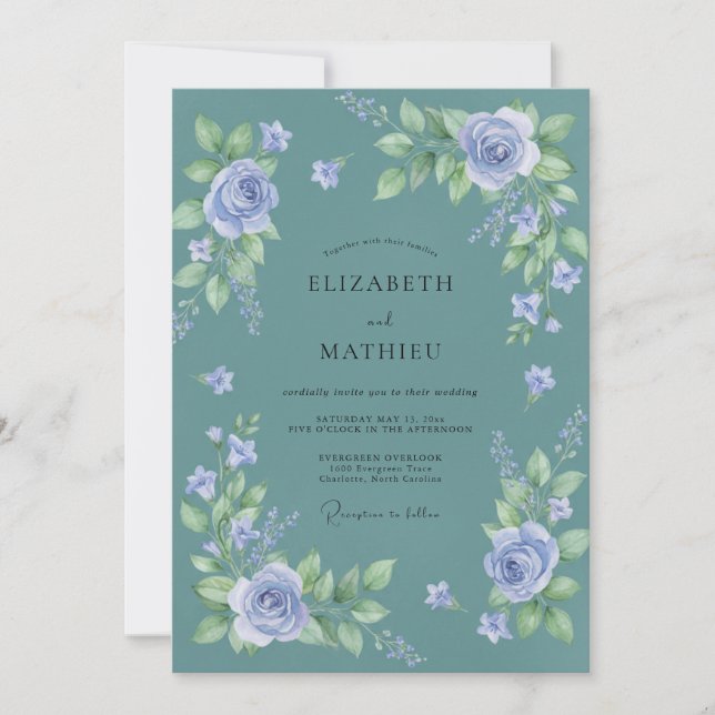Convites Casamento de Eucalipto com Folhagem Violeta Azul T (Frente)