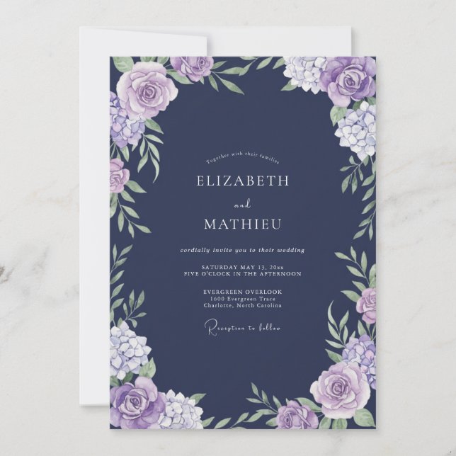 Convites Casamento de Eucalipto com Folhagem Violeta Índigo (Frente)