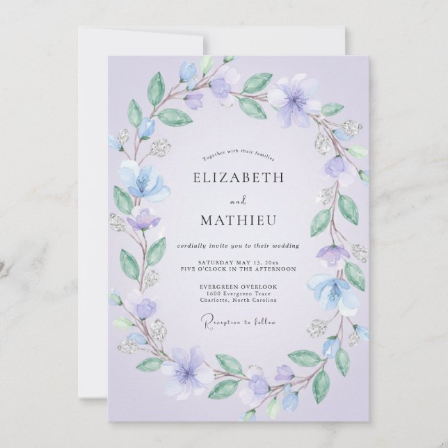 Convites Casamento de Eucalipto com Folhagem Violeta Roxa (Frente)