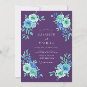 Convites Casamento de Eucalipto com Folhagem Violeta Teal