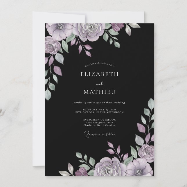 Convites Casamento de Eucalipto com Folhagem Violeta Temper (Frente)